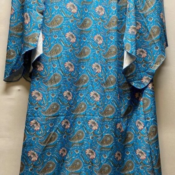 Women's Kimono Top Blue Paisley Open Front Bohemian Western Small Duster NWT - Picture 5 of 12